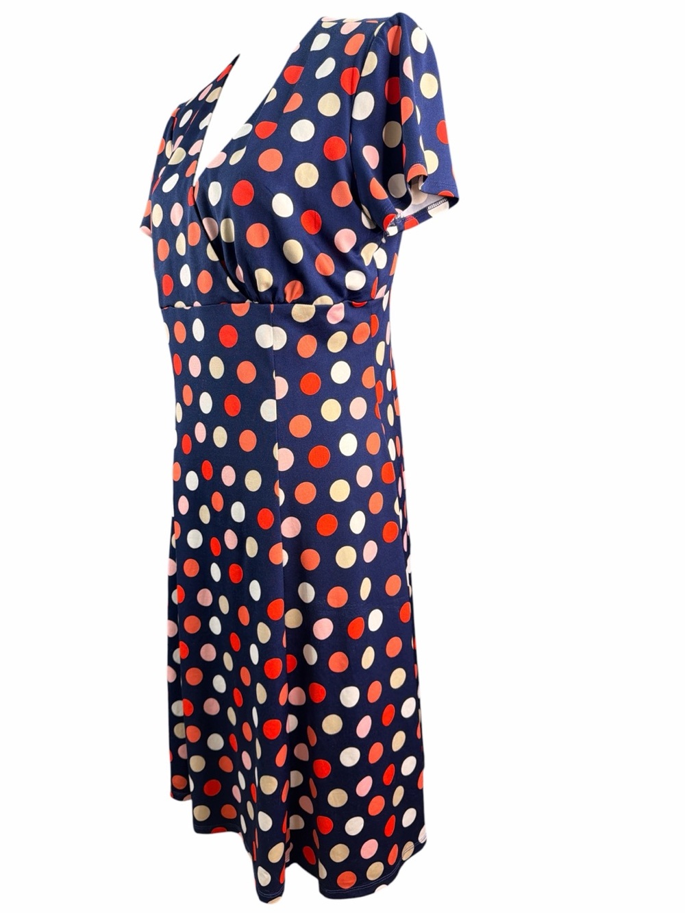 NorthStyle navy Blue dress with orange, cream and white polka dots. EC.- Size M - Picture 4 of 7